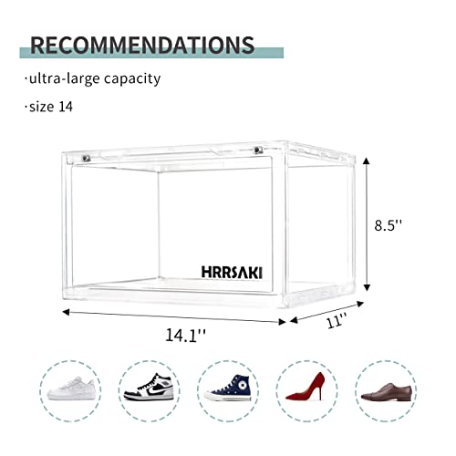 Hrrsaki 1 Pack Shoe Storage Boxes, Shoe Boxes Clear Plastic Stackable, Shoe Organizer Boxes with Magnetic Side Open, Ventilation and Dust-proof, Shoe Container Boxes for Closet, Bedroom, Bathroom, Fit for Women/Men Size 15