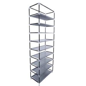10 Tiers Shoe Rack,Non-Woven Fabric Shoe Tower Stand with 2 Side Pockets ,Sturdy Metal Shoe Rack,Large Shoe Shelf with Dustproof Cover,Easy Assembled Shoe Shelf Organizer Storage Cabinet for Home