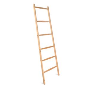 navaris bamboo towel ladder - wooden rack rail blanket, towel, clothes, linen railing hanger for bathroom, bedroom - bamboo wood towel holder stand