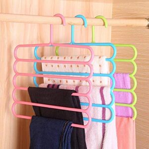 whopperindia clothes pants hangers multi layers plastic pant slack hangers, hangers closet storage organizer for pants, jeans and scarf hanging, 5 layer pack of 6, assorted color