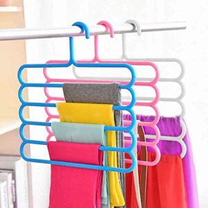 WhopperIndia Clothes Pants Hangers Multi Layers Plastic Pant Slack Hangers, Hangers Closet Storage Organizer for Pants, Jeans and Scarf Hanging, 5 Layer Pack of 6, Assorted Color