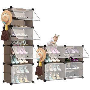 yihata shoe rack cabinet 16 pair shoe storage cabinet with doors for entryway 8-tier plastic shoe shelves with covered diy freestanding shoe tower for closet entryway hallway bedroom (coffee)