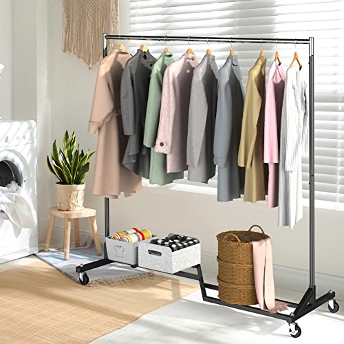 Mr IRONSTONE Upgraded Rolling Clothes Rack, Clothing Racks for Hanging Clothes, Garment Rack Heavy Duty, Commercial Clothes Rack for Clothing, Sturdy Clothes Rack with Shelves