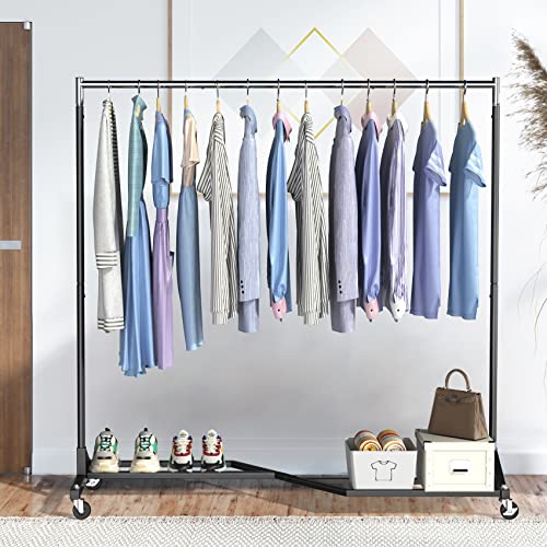 Mr IRONSTONE Upgraded Rolling Clothes Rack, Clothing Racks for Hanging Clothes, Garment Rack Heavy Duty, Commercial Clothes Rack for Clothing, Sturdy Clothes Rack with Shelves