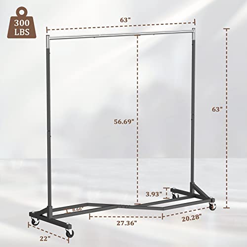 Mr IRONSTONE Upgraded Rolling Clothes Rack, Clothing Racks for Hanging Clothes, Garment Rack Heavy Duty, Commercial Clothes Rack for Clothing, Sturdy Clothes Rack with Shelves