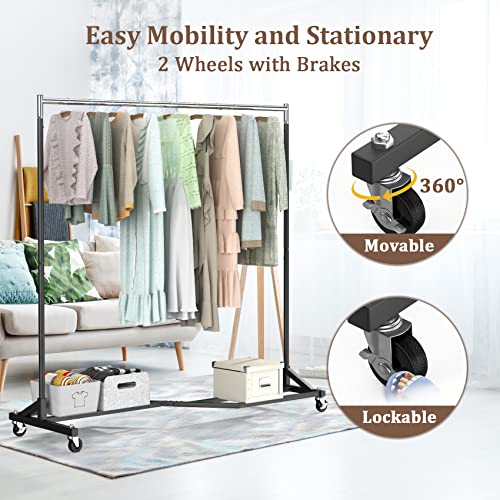 Mr IRONSTONE Upgraded Rolling Clothes Rack, Clothing Racks for Hanging Clothes, Garment Rack Heavy Duty, Commercial Clothes Rack for Clothing, Sturdy Clothes Rack with Shelves