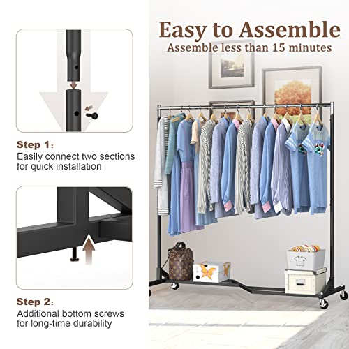 Mr IRONSTONE Upgraded Rolling Clothes Rack, Clothing Racks for Hanging Clothes, Garment Rack Heavy Duty, Commercial Clothes Rack for Clothing, Sturdy Clothes Rack with Shelves