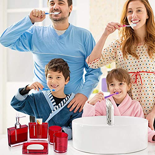 Red Bathroom Accessories, Acrylic Bathroom Accessories Set with Bath Cup Bottle Toothbrush Holder Soap Dish 5PC/Set for Hotel Home Bathroom Use