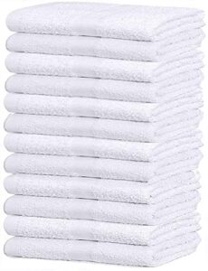 gold textiles 12 pack white economy cotton blend 15x25 inches basic hand towels- gym towels (1 dozen)