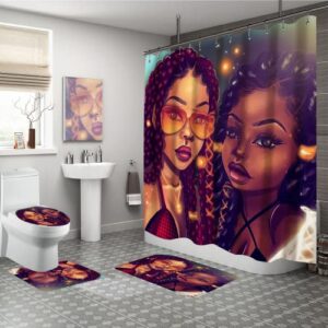 4 pcs sets afro black twins bathroom rugs and mats sets african american women bathroom sets,black girl magic shower curtains with toilet pad cover bath mat shower curtain sets