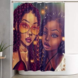 4 Pcs Sets Afro Black Twins Bathroom Rugs and mats Sets African American Women Bathroom Sets,Black Girl Magic Shower Curtains with Toilet Pad Cover Bath Mat Shower Curtain Sets