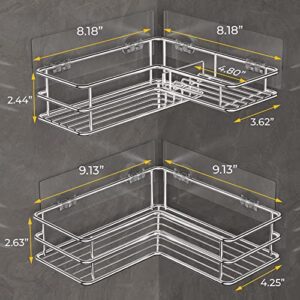 Nieifi 2 Pack Adhesive Corner Shower Caddy with Hooks with Built-In Soap Holder, Rustproof Shower Shelf Organizer Rack Basket for Inside Shower, Bathroom, Kitchen, Black