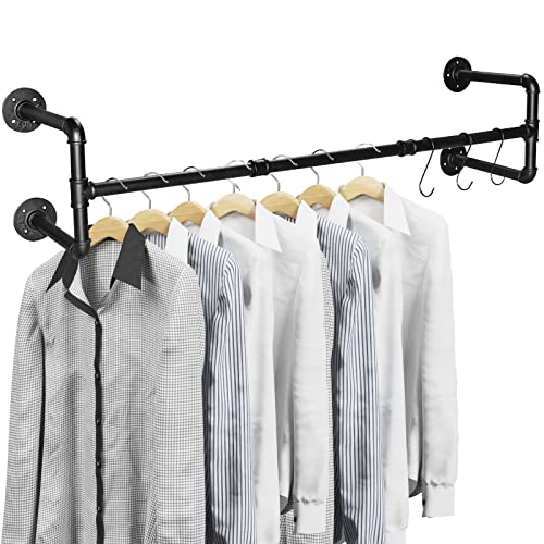 Rebala Industrial Pipe Clothing Rack 43.3 x 11.8 x 11.5INCH,Wall Mounted Garment Rack, Vintage Iron Garment Bar Space-Saving,Clothes Hanging Rod Bar,Multi-Purpose Hanging,Max Load 132Lb