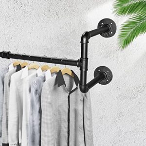 Rebala Industrial Pipe Clothing Rack 43.3 x 11.8 x 11.5INCH,Wall Mounted Garment Rack, Vintage Iron Garment Bar Space-Saving,Clothes Hanging Rod Bar,Multi-Purpose Hanging,Max Load 132Lb