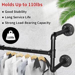 Rebala Industrial Pipe Clothing Rack 43.3 x 11.8 x 11.5INCH,Wall Mounted Garment Rack, Vintage Iron Garment Bar Space-Saving,Clothes Hanging Rod Bar,Multi-Purpose Hanging,Max Load 132Lb