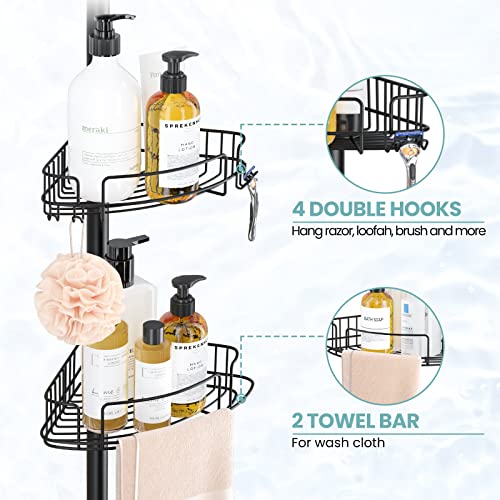 EZFurni Shower Caddy Corner, 4 Layer Shower Organizer, Rustproof Stainless Shower Shelves, Drill Free Shower Rack, Large Shower Storage and Shower Caddy Tension Pole,56-114 Inch, Black