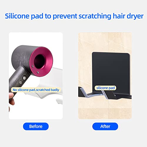 Hair Dryer Holder Wall Mounted - Self Adhesive Blow Dryer Holder Rack Punch Free Hair Dryer Stand Bathroom Hair Tool Organizer Wall Mount Compatible with Most Hair Dryers Black UEMUSI