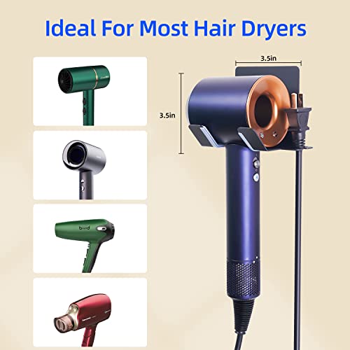 Hair Dryer Holder Wall Mounted - Self Adhesive Blow Dryer Holder Rack Punch Free Hair Dryer Stand Bathroom Hair Tool Organizer Wall Mount Compatible with Most Hair Dryers Black UEMUSI