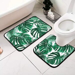 zoeo palm tree green tropical non slip bathroom rugs 2 piece bath mat sets for toilet large contour mats u shaped for kids men women