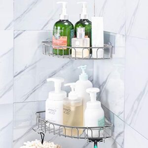 Orimade Corner Shower Caddy Stainless Steel with Hooks Wall Mounted Bathroom Shelf Storage Organizer Adhesive No Drilling 2 Pack, Only for 90-Degree Corner