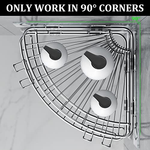 Orimade Corner Shower Caddy Stainless Steel with Hooks Wall Mounted Bathroom Shelf Storage Organizer Adhesive No Drilling 2 Pack, Only for 90-Degree Corner