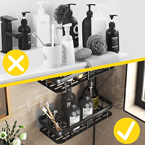 Wumagin Bathroom Shelf 2 Shower Caddy Shelf +2 Soap Dishes,Black Rust Proof Space Aluminum Spice Rack Kitchen Organization Makeup Organizers Bathroom Storage Wall Mount Shelves