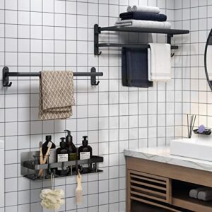 Wumagin Bathroom Shelf 2 Shower Caddy Shelf +2 Soap Dishes,Black Rust Proof Space Aluminum Spice Rack Kitchen Organization Makeup Organizers Bathroom Storage Wall Mount Shelves