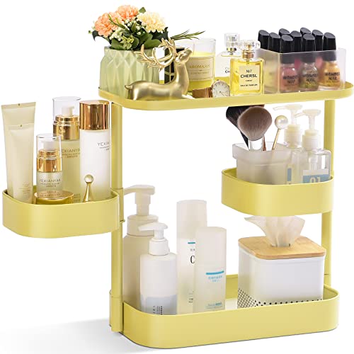 KINGRACK 3-Tier Bathroom Counter Organizer With Rotate Basket,Makeup Shelf Organizer,Bathroom Vanity Accessorie Organizer,Bathroom Counter Holders,Yellow