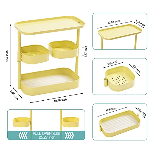 KINGRACK 3-Tier Bathroom Counter Organizer With Rotate Basket,Makeup Shelf Organizer,Bathroom Vanity Accessorie Organizer,Bathroom Counter Holders,Yellow