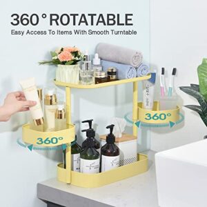 KINGRACK 3-Tier Bathroom Counter Organizer With Rotate Basket,Makeup Shelf Organizer,Bathroom Vanity Accessorie Organizer,Bathroom Counter Holders,Yellow