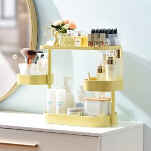 KINGRACK 3-Tier Bathroom Counter Organizer With Rotate Basket,Makeup Shelf Organizer,Bathroom Vanity Accessorie Organizer,Bathroom Counter Holders,Yellow