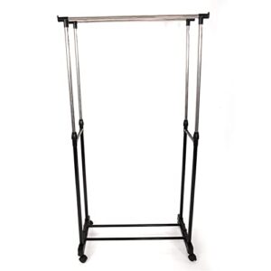 WECNEK Dual-bar Vertical & Horizontal Stretching Stand Clothes Rack with Shoe Shelf YJ-03 Black & Silver