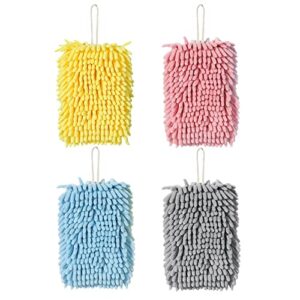 4PCS Hanging Hand Towel Balls Chenille Absorbent Hand Towels with Loop Quick Drying Microfiber Bath Towel for Bathroom Kitchen