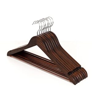 humia retro wooden suit coat hangers 30 pack, solid wood clothes hangers with non slip pants bar, 360° swivel hook and precisely cut notches for jacket, pant, shirt, dress (retro,30)