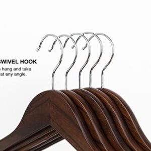 HUMIA Retro Wooden Suit Coat Hangers 30 Pack, Solid Wood Clothes Hangers with Non Slip Pants Bar, 360° Swivel Hook and Precisely Cut Notches for Jacket, Pant, Shirt, Dress (Retro,30)