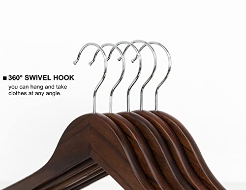 HUMIA Retro Wooden Suit Coat Hangers 30 Pack, Solid Wood Clothes Hangers with Non Slip Pants Bar, 360° Swivel Hook and Precisely Cut Notches for Jacket, Pant, Shirt, Dress (Retro,30)