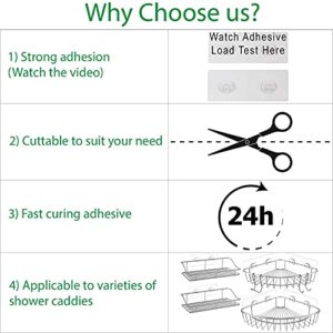 STARICH Shower Caddy Adhesive Replacement Stickers Sticker Shelf Basket Strips Suction Hooks Large Strong Hook for Bathroom Storage Corner Transparent Shelves Wall Mount 2 Hooks 6 1/2"