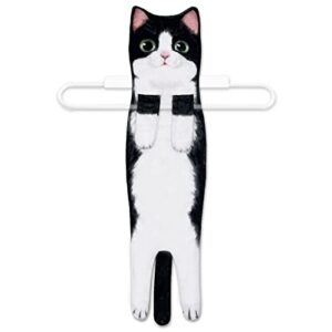 Hawgiman Hand Towels for Bathroom Kitchen,Cute Cat Quick-Dry Hanging Hand Towels Decorative for Bathroom Face Towels,Funny Gifts for Cat Lovers (Black-White)