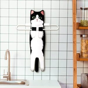 Hawgiman Hand Towels for Bathroom Kitchen,Cute Cat Quick-Dry Hanging Hand Towels Decorative for Bathroom Face Towels,Funny Gifts for Cat Lovers (Black-White)