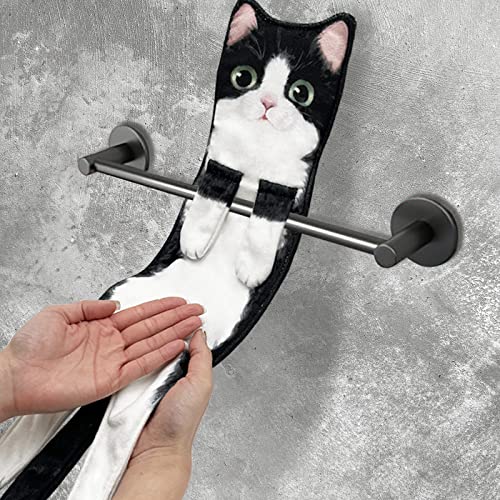 Hawgiman Hand Towels for Bathroom Kitchen,Cute Cat Quick-Dry Hanging Hand Towels Decorative for Bathroom Face Towels,Funny Gifts for Cat Lovers (Black-White)