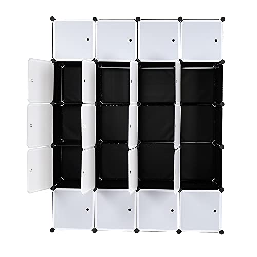 VINGLI Cube Storage Organizer, Plastic Closet Cabinet, DIY Plastic Modular Book Shelf Unit, Cube Shelves with Doors and Hanging Rods, 20 Cubes