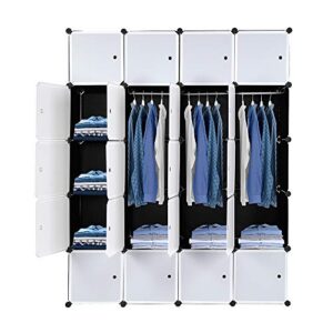 VINGLI Cube Storage Organizer, Plastic Closet Cabinet, DIY Plastic Modular Book Shelf Unit, Cube Shelves with Doors and Hanging Rods, 20 Cubes