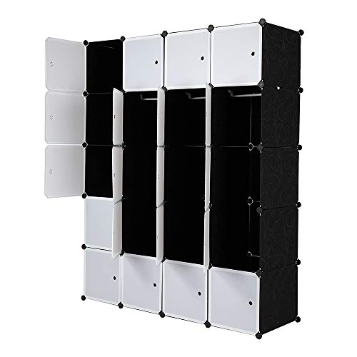 VINGLI Cube Storage Organizer, Plastic Closet Cabinet, DIY Plastic Modular Book Shelf Unit, Cube Shelves with Doors and Hanging Rods, 20 Cubes