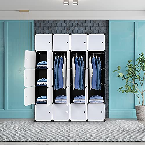 VINGLI Cube Storage Organizer, Plastic Closet Cabinet, DIY Plastic Modular Book Shelf Unit, Cube Shelves with Doors and Hanging Rods, 20 Cubes