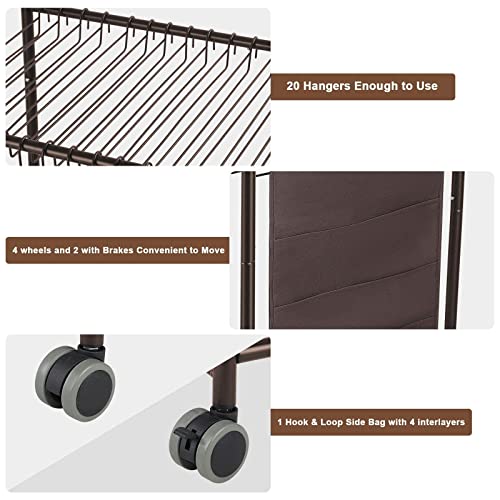 Pants Hangers Rolling Pants Trolley Pants Rack with 40 Hangers Closet Organizer for Jeans Trousers Skirts, Bronze