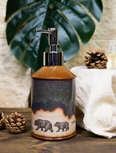 ebros rustic forest bear country family mother and cub leaving pawprint trail bathroom accent western decorative accessories for cabin lodge farmhouse (liquid soap or lotion pump dispenser)