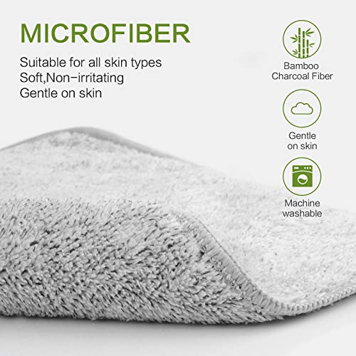 SINLAND Microfiber Face Towels Ultra Soft Bamboo Charcoal Facial Washcloths Face Cloth for Bath 12Inch x 12Inch 6 Pack Grey