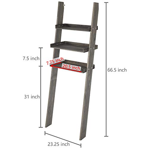 MyGift Over-The-Toilet Storage Shelves, 3-Tier Rustic Vintage Gray Wood Leaning Bathroom Ladder Shelf