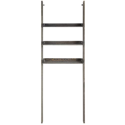 MyGift Over-The-Toilet Storage Shelves, 3-Tier Rustic Vintage Gray Wood Leaning Bathroom Ladder Shelf