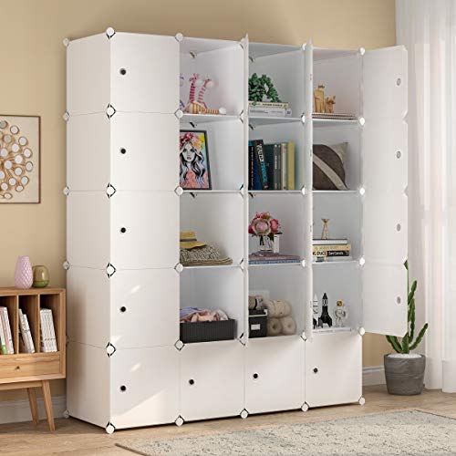 KOUSI Large Cube Storage - 14"x18" Depth Cube (20 Cubes) Organizer Shelves Clothes Dresser Closet Storage Organizer Cabinet Shelving Bookshelf Toy Organizer, White